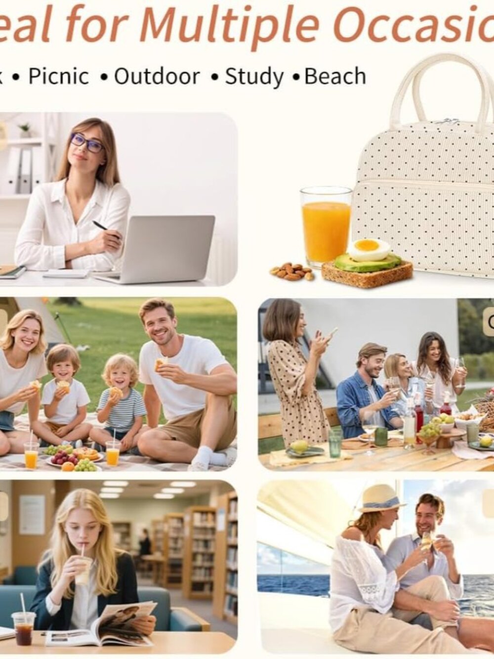 Lunch Bag Lunch Box for Women Men, Reusable Cute Corduroy Lunchbag - Leakproof, - Picture 7 of 9